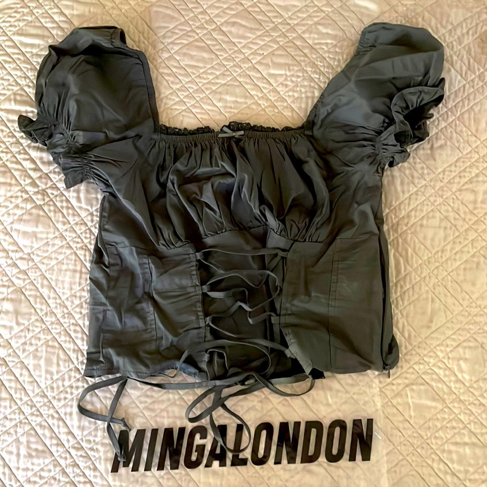 Minga London - Aurora Green Milkmaid Lace Up Top - Medium